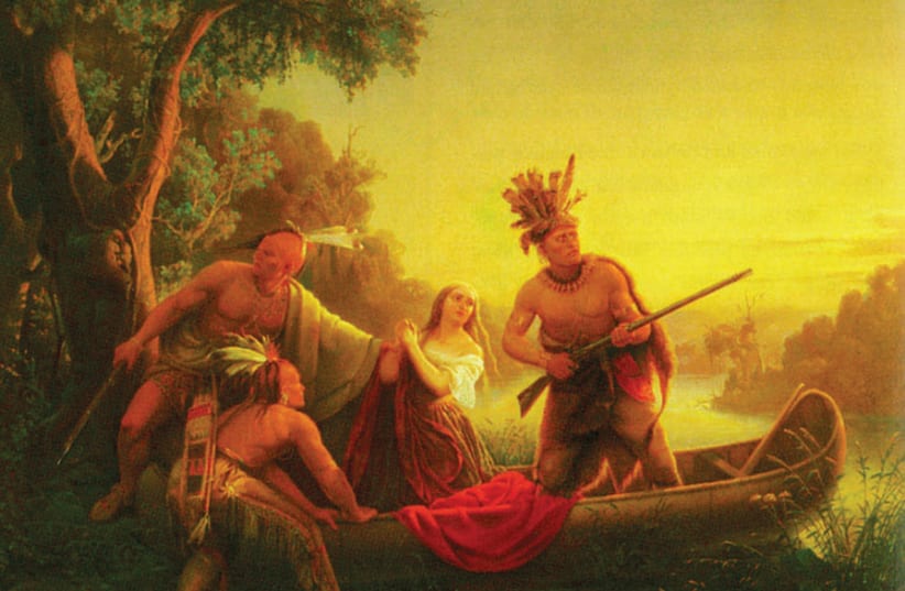 ‘The Abduction of Daniel Boone’s Daughter by the Indians,’ Karl Ferdinand Wimar, 1853. (photo credit: Wikimedia Commons)
