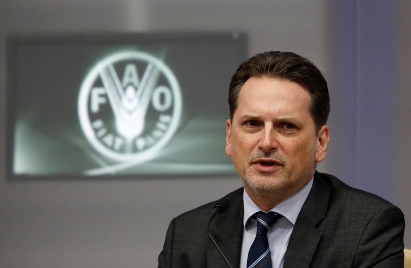UNRWA Commissioner-General Pierre Krahenbuhl speaks during a summit, to address Palestinian UNWRA funding crisis, at the U.N. Food and Agriculture Organization (FAO) headquarters in Rome, Italy March 15, 2018 (photo credit: REMO CASILLI/ REUTERS)