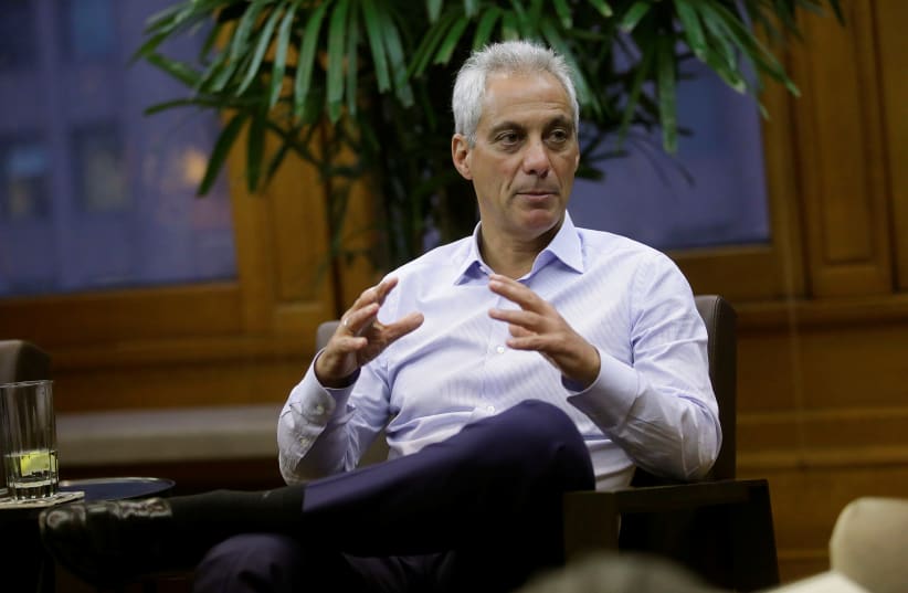 Chicago Mayor Rahm Emanuel speaks during an interview at City Hall in Chicago, Illinois, U.S. June 14, 2017 (photo credit: JOSHUA LOTT/REUTERS)