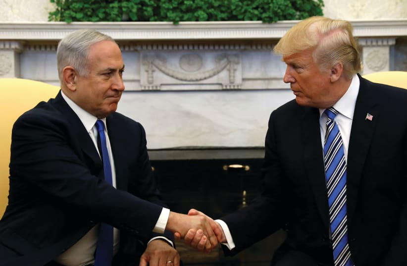 US President Donald Trump meets with Israel Prime Minister Benjamin Netanyahu in the Oval Office of the White House in Washington in March.  (photo credit: REUTERS)