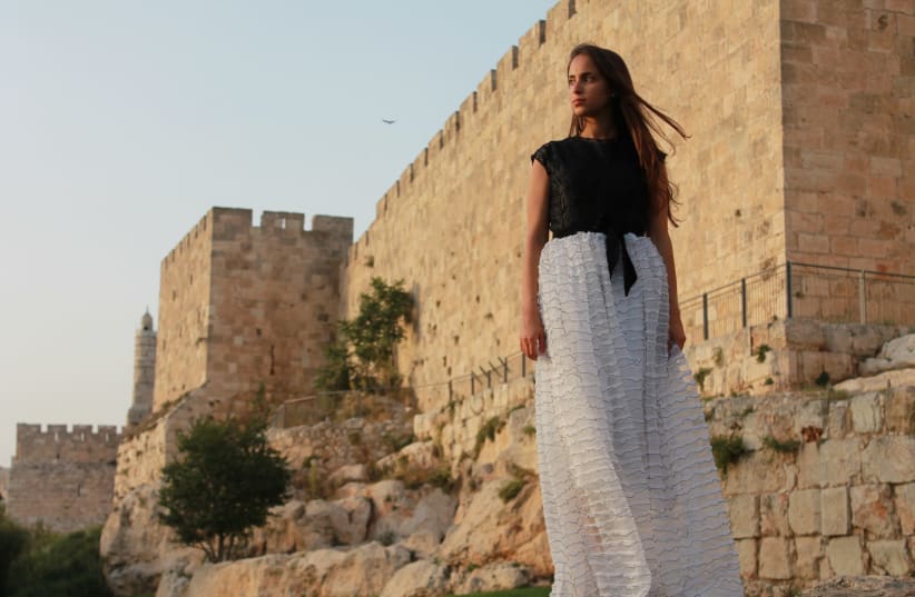 JERUSALEM’S OLD City walls play host to a Brager Couture Black & White gown (photo credit: NINA BRODER)