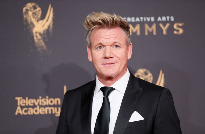 Chef Gordon Ramsay poses at the 2017 Creative Arts Emmy Awards in Los Angeles (photo credit: DANNY MOLOSHOK/ REUTERS)