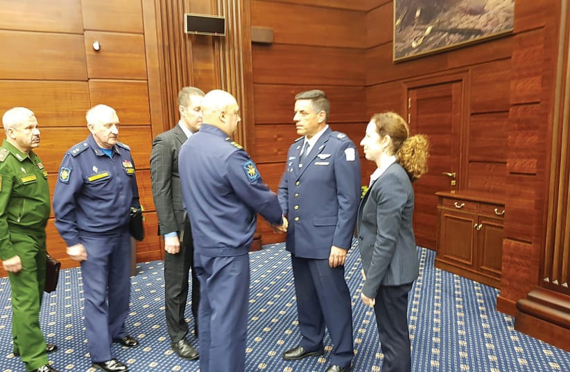 ISRAEL AIR FORCE Commander Maj.-Gen. Amikam Norkin (second right) meets with senior Russian officials in Moscow yesterday (photo credit: IDF)