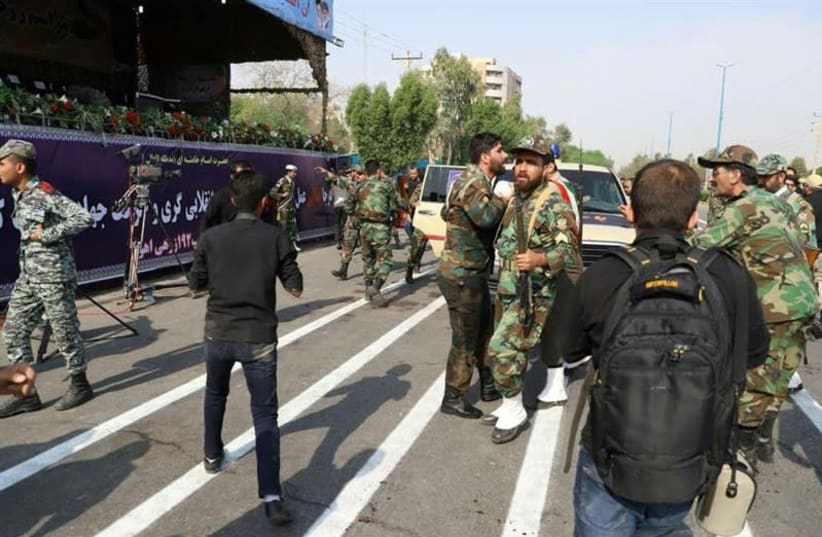 A general view of the attack during the military parade in Ahvaz, Iran, 2018 (photo credit: REUTERS/TASNIM NEWS AGENCY)