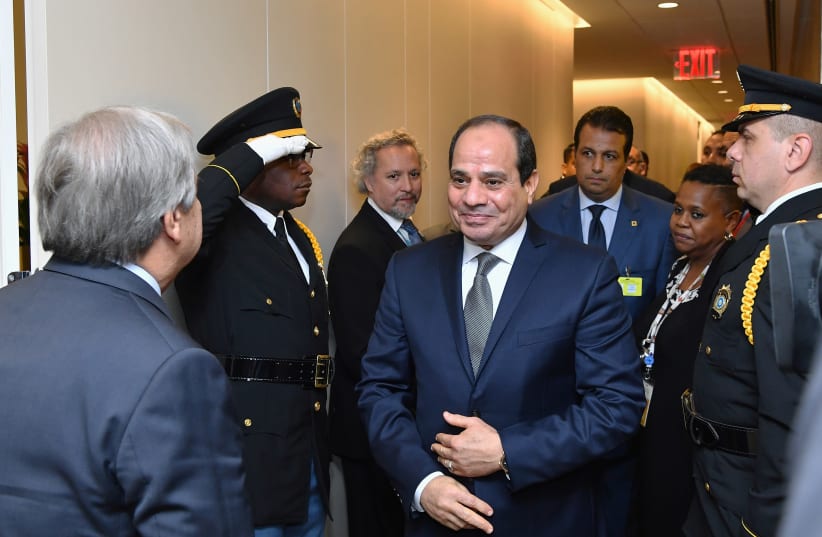 President of the Arab Republic of Egypt, Abdel Fattah El-Sisi arrives at the United Nations headquarters in New York, September 25, 2018 (photo credit: ANGELA WEISS/REUTERS)
