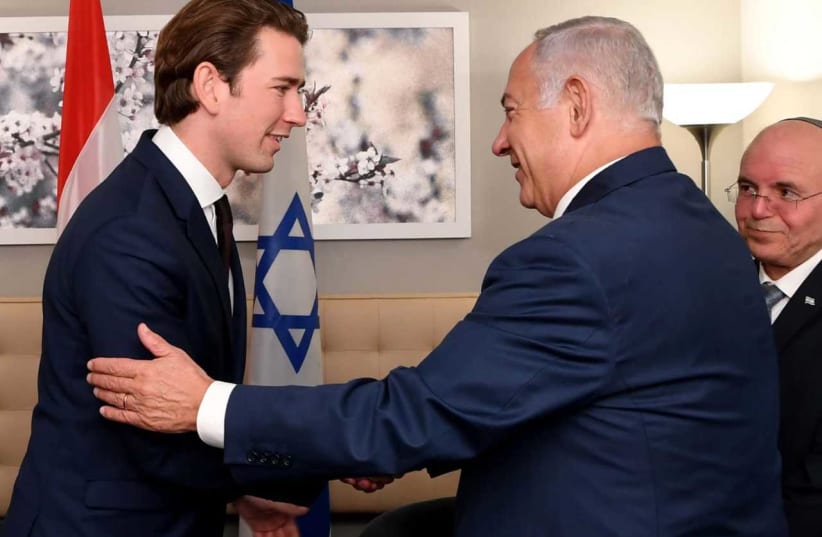Binyamin Netanyahu with Austrian Chancellor Sebastian Kurtz in New York on Wednesday, September 26, 2018. (photo credit: AVI HAYOUN)