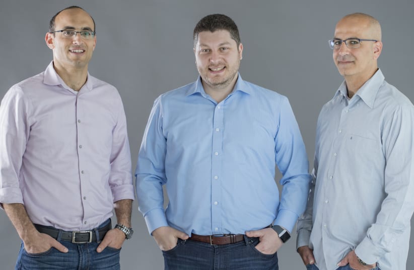 Co-founders of Forter (L-R) Liron Damri, Michael Reitblat, Alon Shemesh (photo credit: VICTOR LEVI)