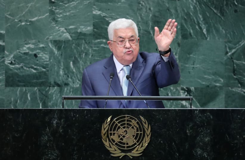Palestinian President Mahmoud Abbas addresses the 73rd session of the United Nations General Assembly at UN headquarters in New York, U.S., September 27, 2018. (photo credit: CARLO ALLEGRI/REUTERS)