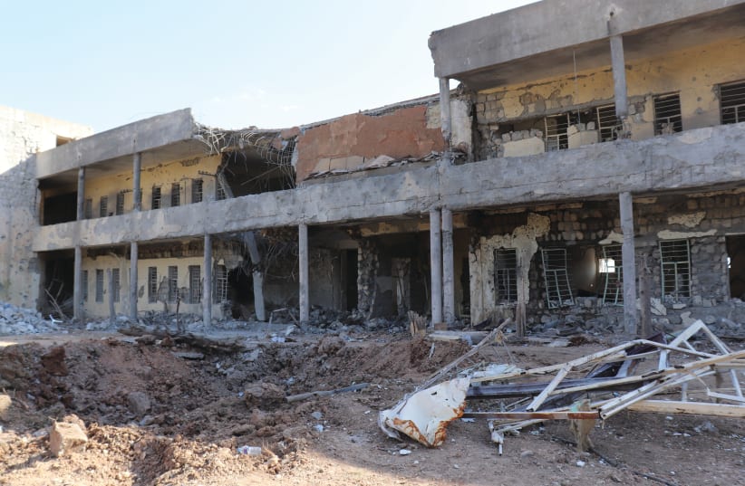 The aftermath of an Iranian ballistic missile strike on the Koya headquarters of the KDP-I Iranian opposition group in northern Iraq (photo credit: ZACH HUFF)