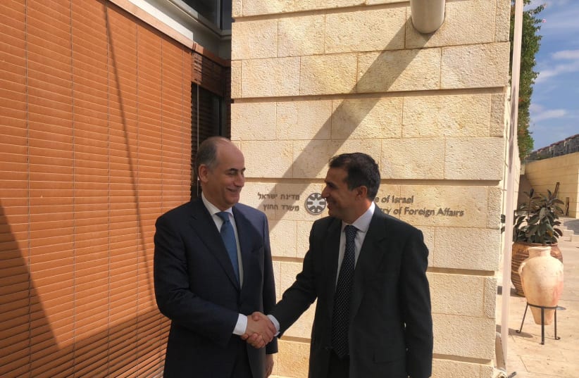 Jordan's ambassador to Israel Ghassan Majali [L] with Deputy Director General for Middle East Amb. Haim Regev [R]  (photo credit: FOREIGN MINISTRY)