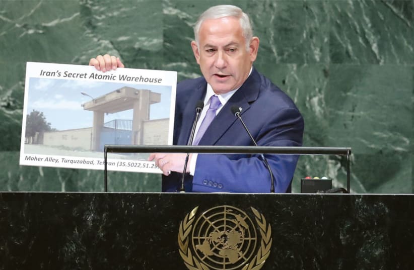 Netanyahu at the UN (photo credit: CARLO ALLEGRI/REUTERS)