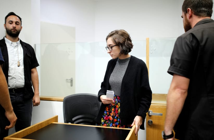 US student Lara Alqasem appears at the district court in Tel Aviv, 2018 (photo credit: AMIR COHEN/REUTERS)