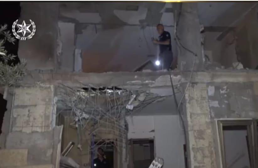 The damaged house in Beersheba from the rocket attack on Wednesday, October 17, 2018. (photo credit: ISRAEL POLICE)