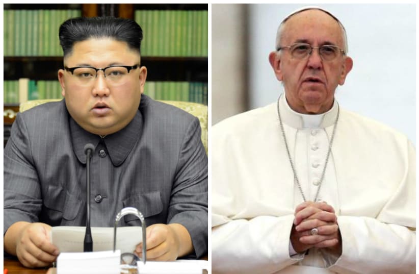 (L) North Korean leader Kim Jong Un, (R) Pope Francis (photo credit: REUTERS)