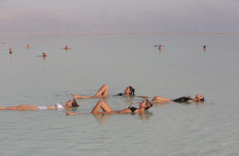 Colombian beauty queens floating in the Dead Sea on their visit to Israel (photo credit: DAVID SALEM/FOREIGN MINISTRY)
