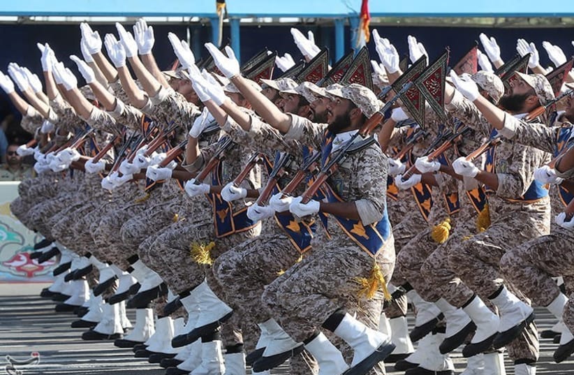 Iranian armed forces members march during the annual military parade in Tehran, Iran September 22, 2018 (photo credit: TASNIM NEWS AGENCY/HANDOUT VIA REUTERS)