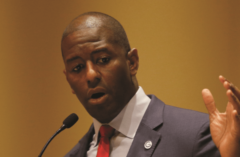 DEMOCRATIC CANDIDATE Andrew Gillum speaks at an event in Flori (photo credit: REUTERS)