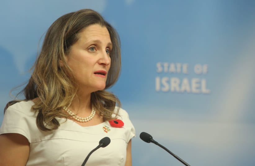 Canada Foriegn Minister Chrystia Freeland visits Israel (photo credit: MARC ISRAEL SELLEM)