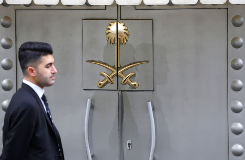 A security staff member stands at the entrance of Saudi Arabia's consulate in Istanbul, Turkey (photo credit: REUTERS/OSMAN ORSAL)