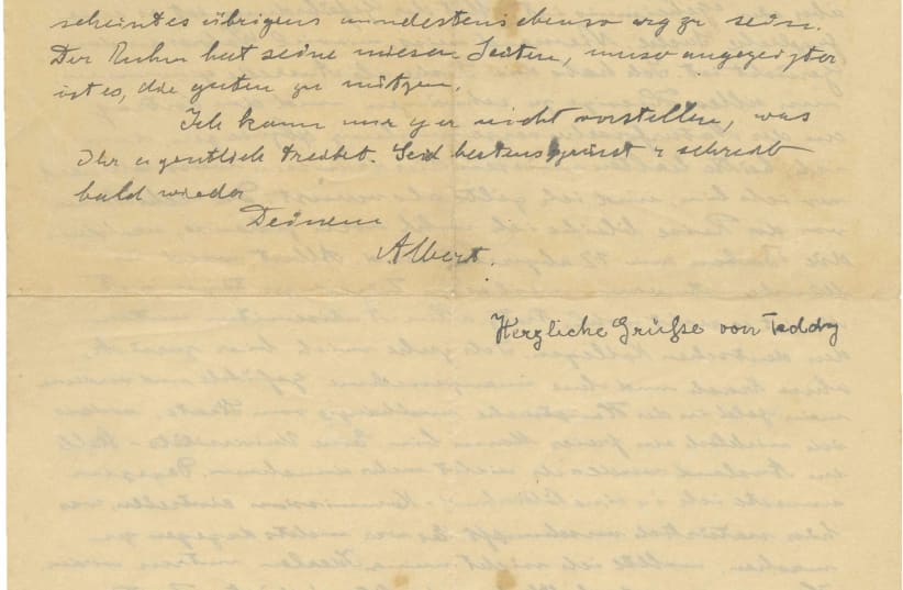 The letter written by Albert Einstein to be auctioned off at Kedem Auction House in Jerusalem (photo credit: KEDEM AUCTION HOUSE)