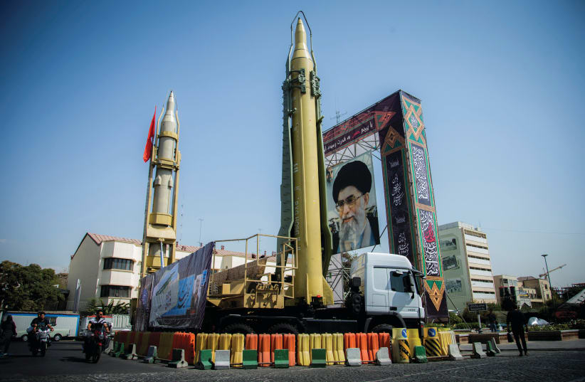 AN IRANIAN ballistic missile on display in Tehran.  (photo credit: REUTERS)