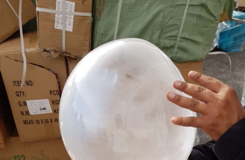 A balloon found at Gaza crossing to be used as an incendiary device. (photo credit: DEFENSE MINISTRY)