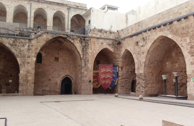 THE COURTYARD of the Knights’ Halls (Hospitaller Fortress) in Acre’s Old City (photo credit: LIAT COLLINS)