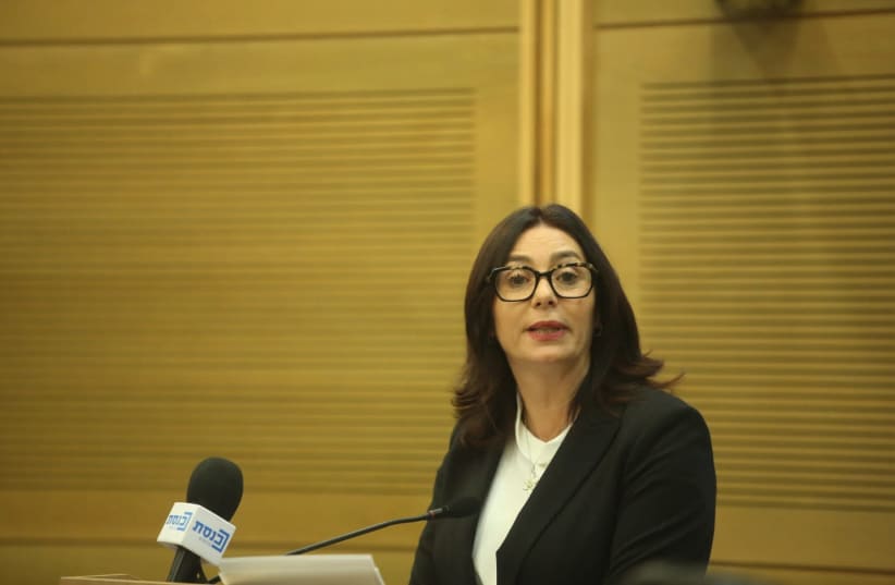 Miri Regev talks about cultural loyalty bill at press conference. (photo credit: MARC ISRAEL SELLEM)