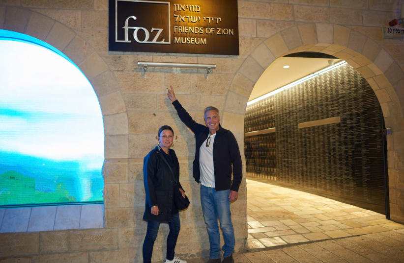Pastor Young and his wife outside the FOZ Museum in Jerusalem (photo credit: COURTESY FRIENDS OF ZION)