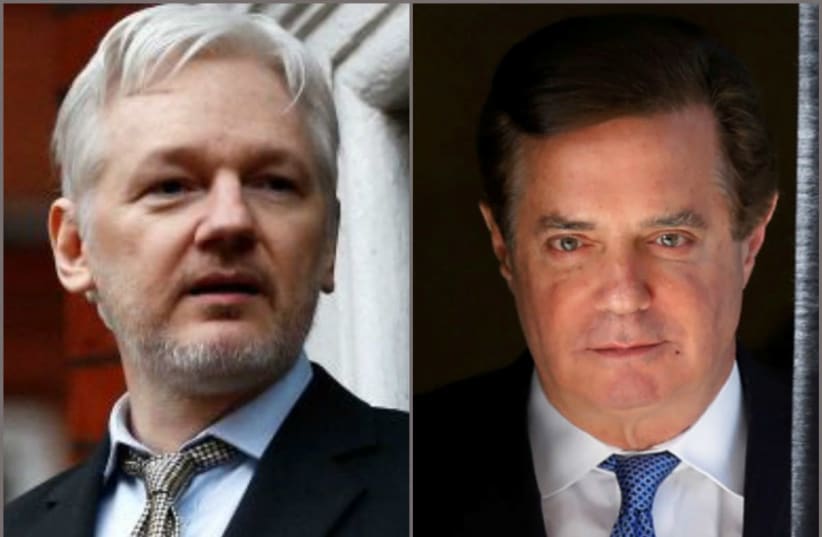 Wikileaks founder Julian Assange and Donald Trump’s former campaign manager Paul Manafort (photo credit: REUTERS)