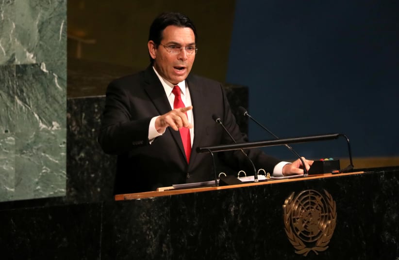 Israeli Ambassador to the United Nations Danny Danon addresses a United Nations General Assembly (photo credit: MIKE SEGAR / REUTERS)