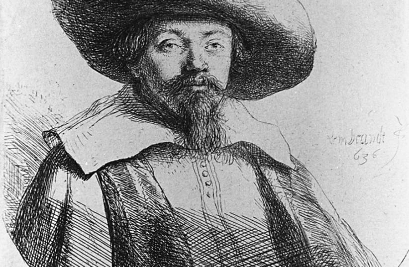 AN ETCHING of Menasseh ben Israel made by Rembrandt in 1636 (photo credit: Wikimedia Commons)