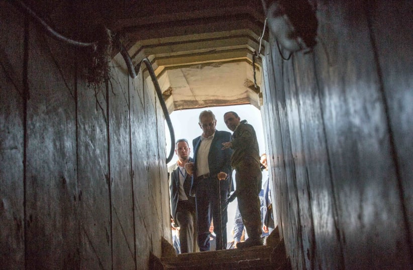 Czech President Milos Zeman views the entrance to a Hamas tunnel during a visit to Israel's Gaza border region, November 29, 2018 (photo credit: AVI HAYUN/FOREIGN MINISTRY)
