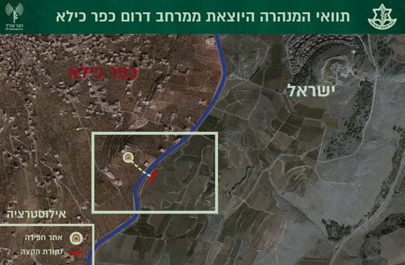Map of Hezbollah tunnel near Lebanon's Kfar Kila (photo credit: IDF SPOKESPERSON'S UNIT)