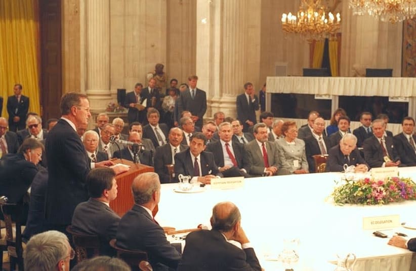 PRESIDENT GEORGE H.W. Bush at the Madrid Peace Conference (photo credit: KNESSET)
