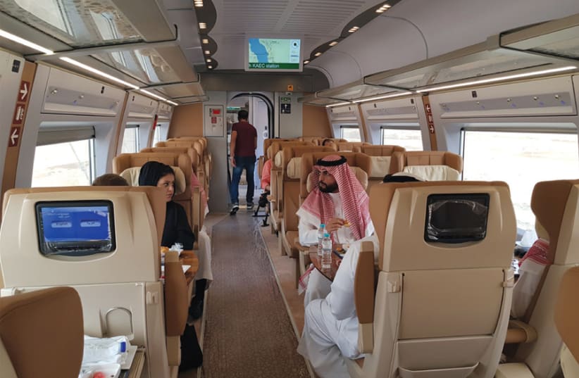 STRONG ECONOMY: Inside the new Haramain high-speed train in Jeddah, Saudi Arabia, on September 18. (photo credit: REUTERS)