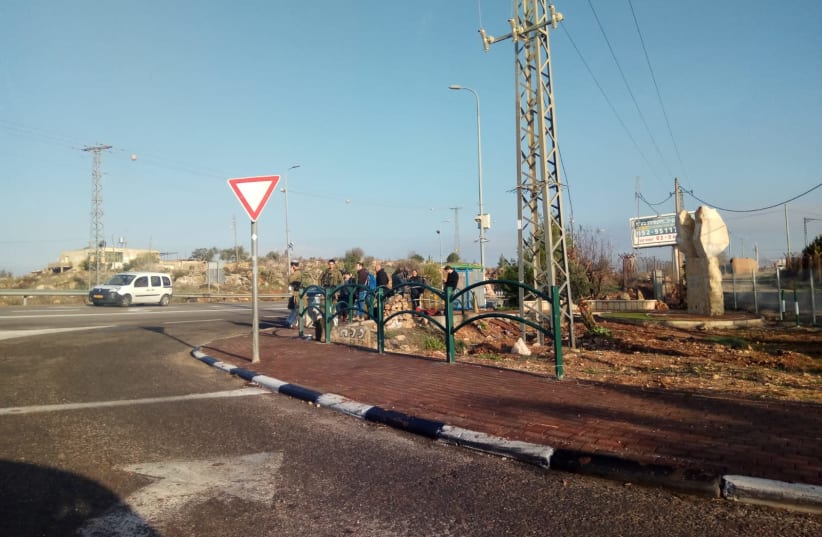 The intersection outside of Ofra, the morning after a terrorist attack left seven injured, December 10th, 2018 (photo credit: TPS)