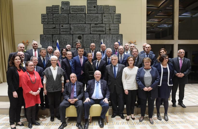 President Rivlin meeting Israeli heads of diplomatic missions in Europe, 10 December 2018. (photo credit: AMOS BEN GERSHOM, GPO)