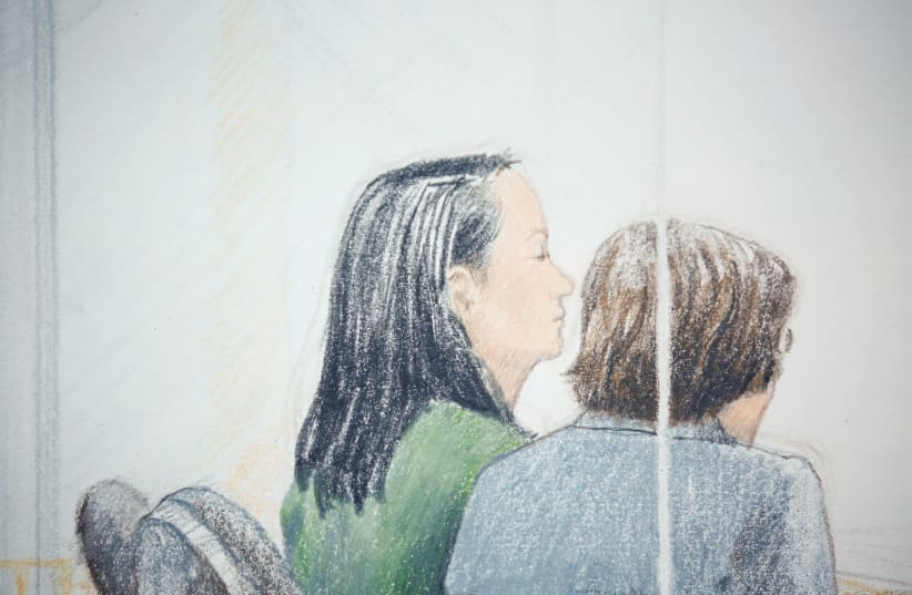 Huawei CFO Meng appears at her bail hearing in B.C. Supreme Court (photo credit: STRINGER/ REUTERS)