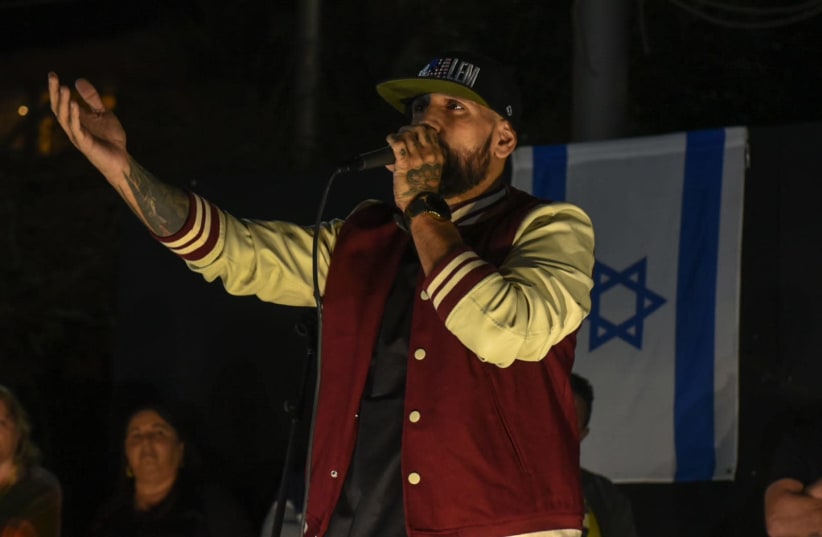 Rapper Yossi “The Shadow” Eliassi, who in recent years has been known to organize counter-demonstrations to left-wing rallies. (photo credit: KOBI RICHTER/TPS)