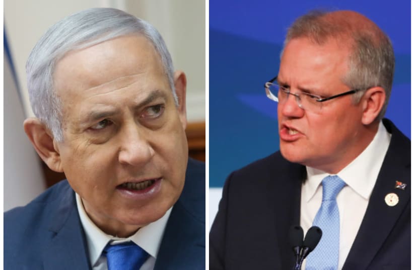 Prime Minister Benjamin Netanyahu (L) and Australian Prime Minister Scott Morrison (R) (photo credit: MARC ISRAEL SELLEM/REUTERS)
