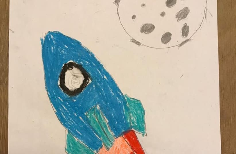 An Israeli spaceship as imagined by a child, the drawing will be placed in the time capsule and send to space  (photo credit: SPACEIL)
