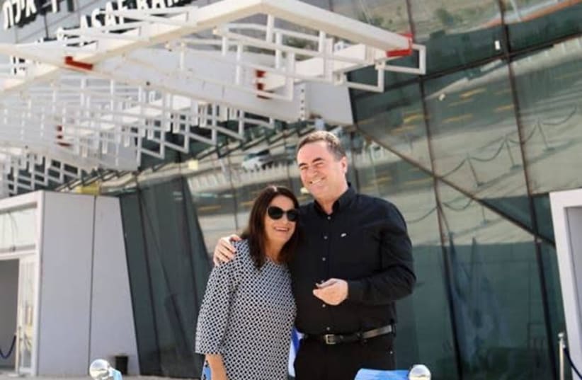 Rona Ramon and Transportation and Intelligence Minister Yisrael Katz at the Ilan and Assaf Ramon Airport, under construction in the Timna Valley (photo credit: SIVAN FARAJ)