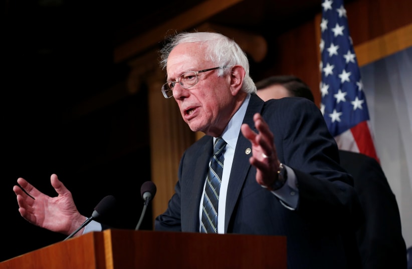 Senator Bernie Sanders (I-VT) speaks after the senate voted on a resolution ending U.S. military support for the war in Yemen on Capitol Hill in Washington, U.S., December 13, 2018. (photo credit: REUTERS/JOSHUA ROBERTS)