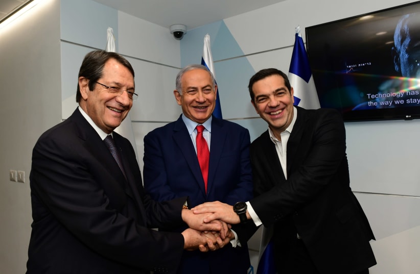 Trilateral meeting with Israel, Greece and Cyprus, the Cyber Center in Beer Sheva, 2018. (photo credit: KOBI GIDEON/GPO)
