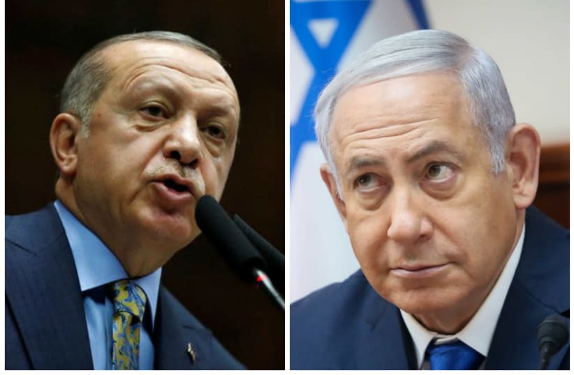 Turkish President Recep Tayyip Erdogan and Prime Minister Benjamin Netanyahu (photo credit: TUMAY BERKIN/REUTERS AND MARC ISRAEL SELLEM/THE JERUSALEM POST)