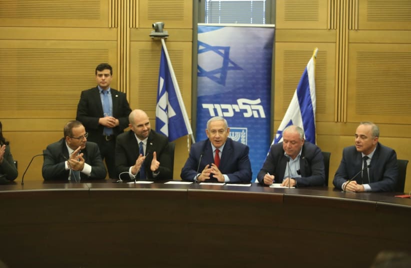 Prime Minister Benjamin Netanyahu at a coalition meeting (photo credit: MARC ISRAEL SELLEM)