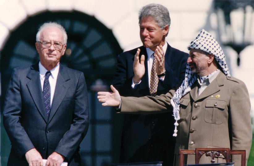 ‘THEIR LEGACY, however, is not only a “peace process” that failed, the Oslo Accords, but a policy which enabled and encouraged enemies dedicated to Israel’s destruction.’ (photo credit: REUTERS)