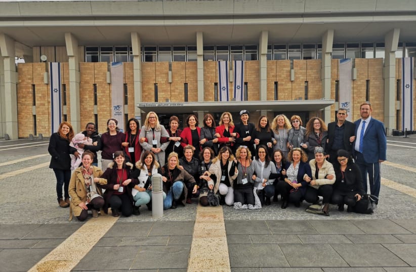 Representatives of women's rights NGOs and MKs after passage of Knesset law criminalizing the hiring of prostitutes, December 31, 2018 (photo credit: OFFICE OF MK SHULI MOALEM-REFAELLI)
