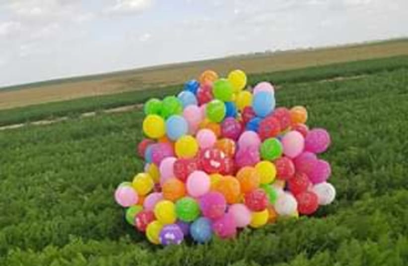 Indenciary balloons discovered on Gaza border, January 6, 2018 (photo credit: BATIA HOLIN)